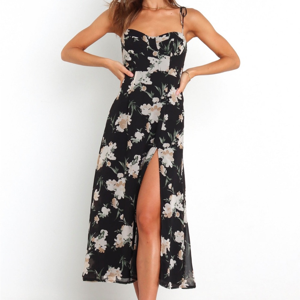 Petal and Pup Black Floral MIDI Dress